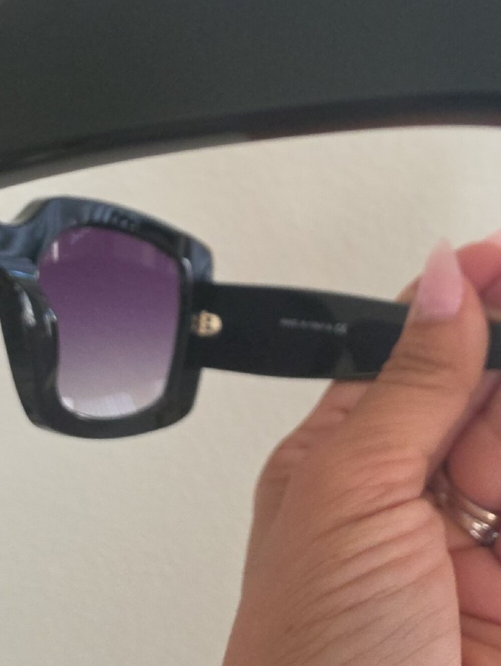CHANEL Black Frame Sunglasses with Gold Accents and Gradient Purple Lenses - Picture 4 of 7